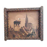 Old wooden top painted and pyroengraved after Boli