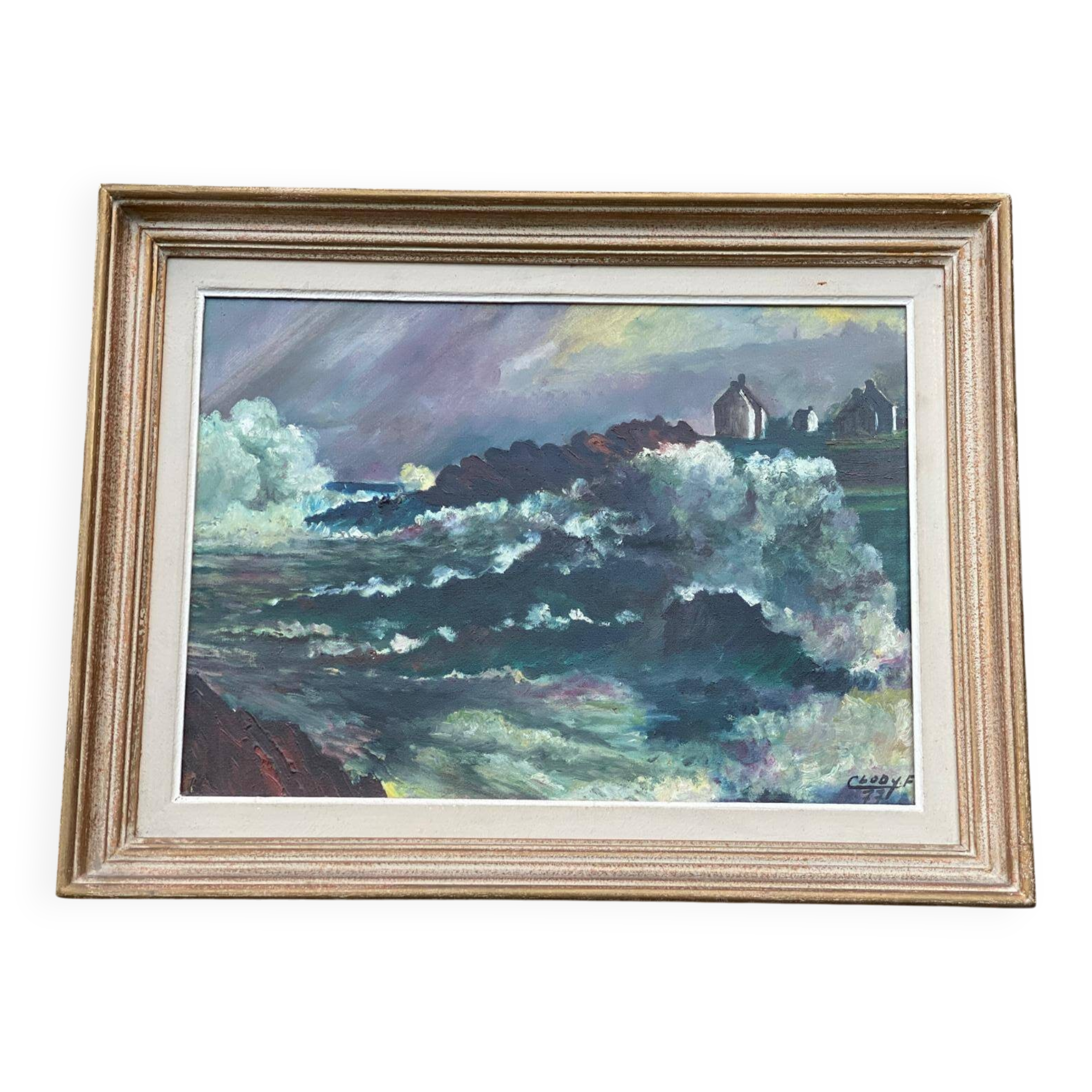 Oil painting on canvas Clody.F 1977 equunox pond Finistère