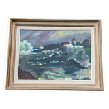 Oil painting on canvas Clody.F 1977 equunox pond Finistère