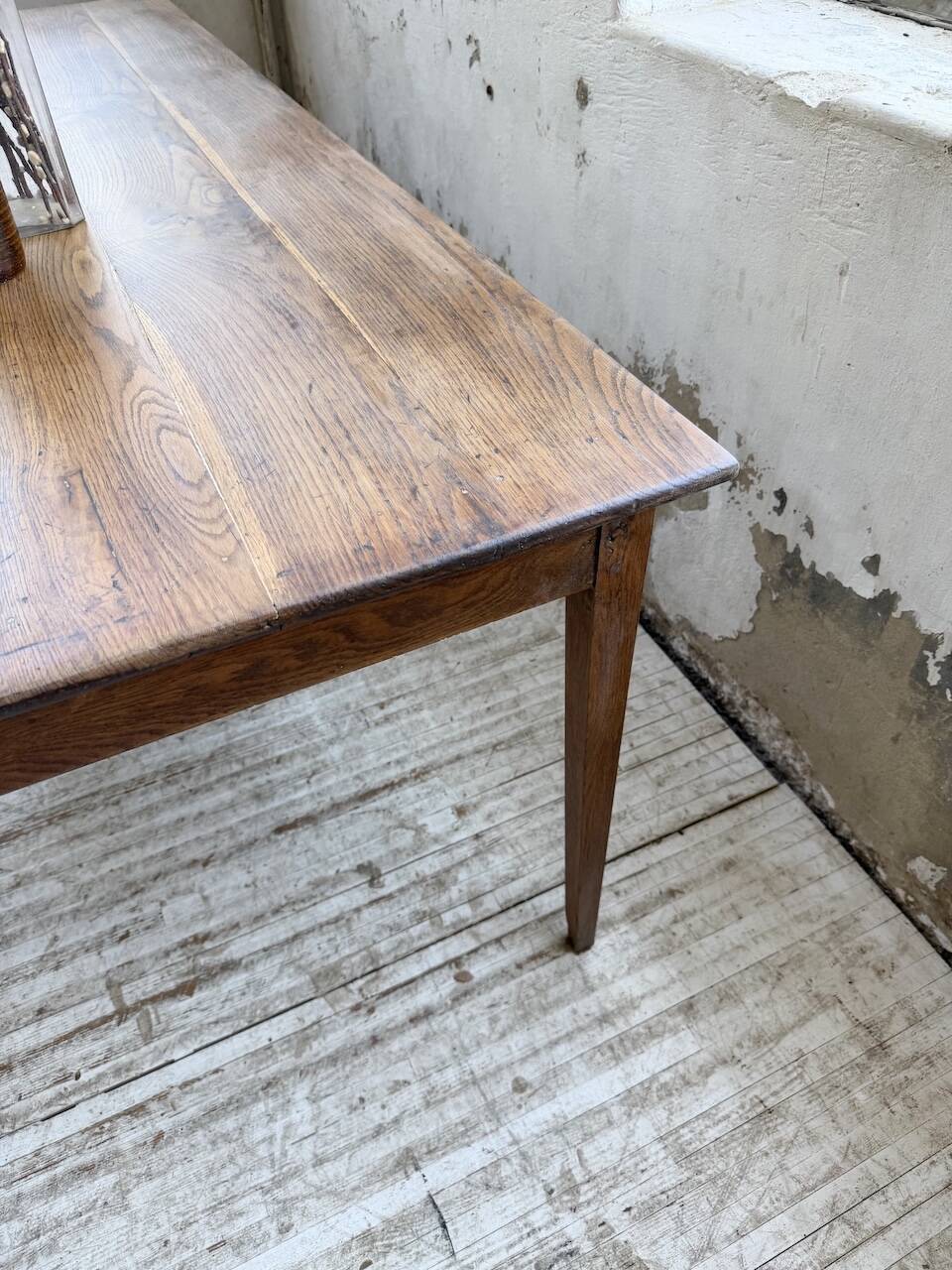Table de ferme chêne pieds fuseaux 1950