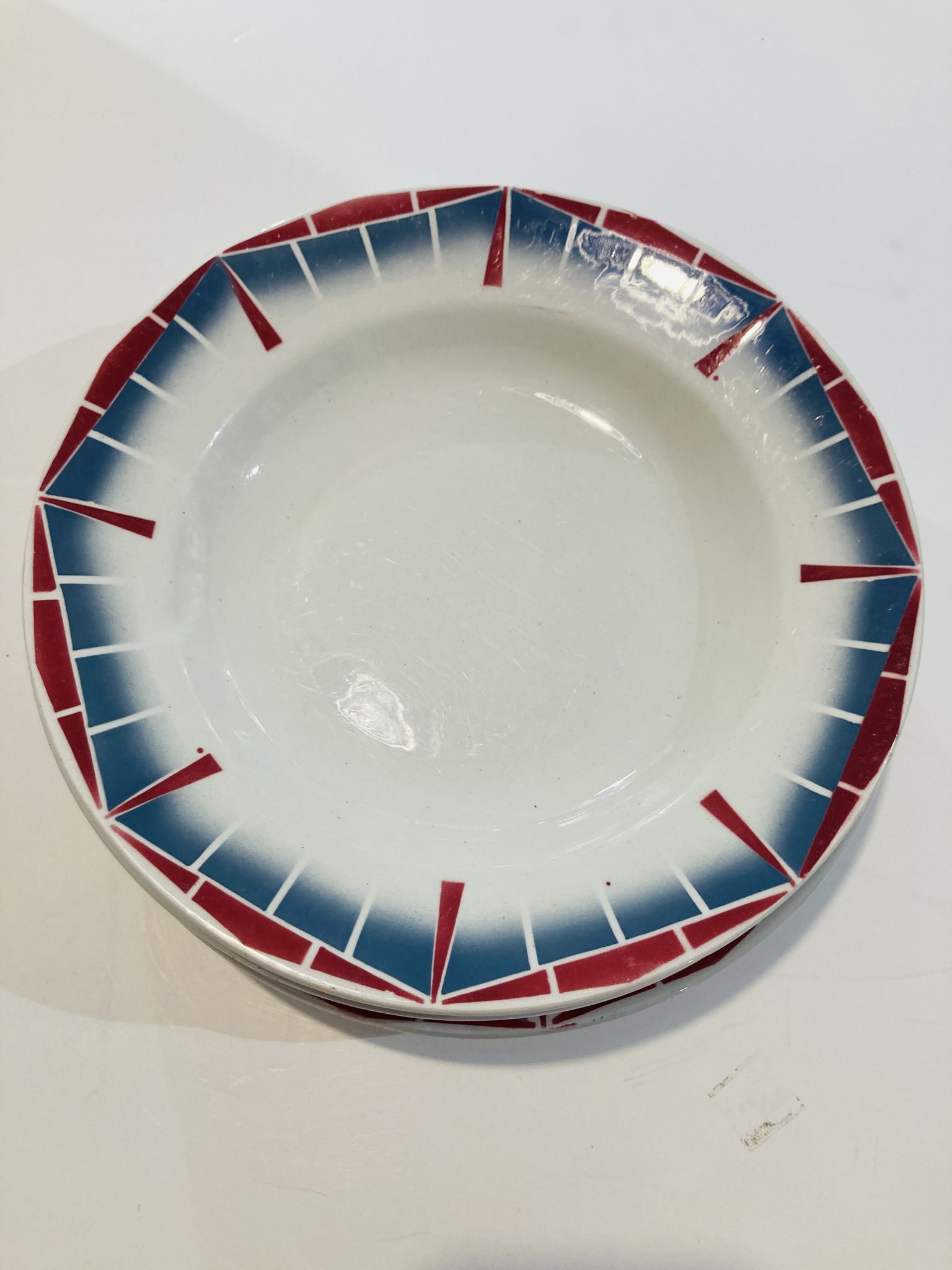 8 hollow plates ceranord st amand boulingrin pink and blue -vintage-kitchen-retro