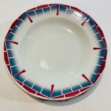 8 hollow plates ceranord st amand boulingrin pink and blue -vintage-kitchen-retro
