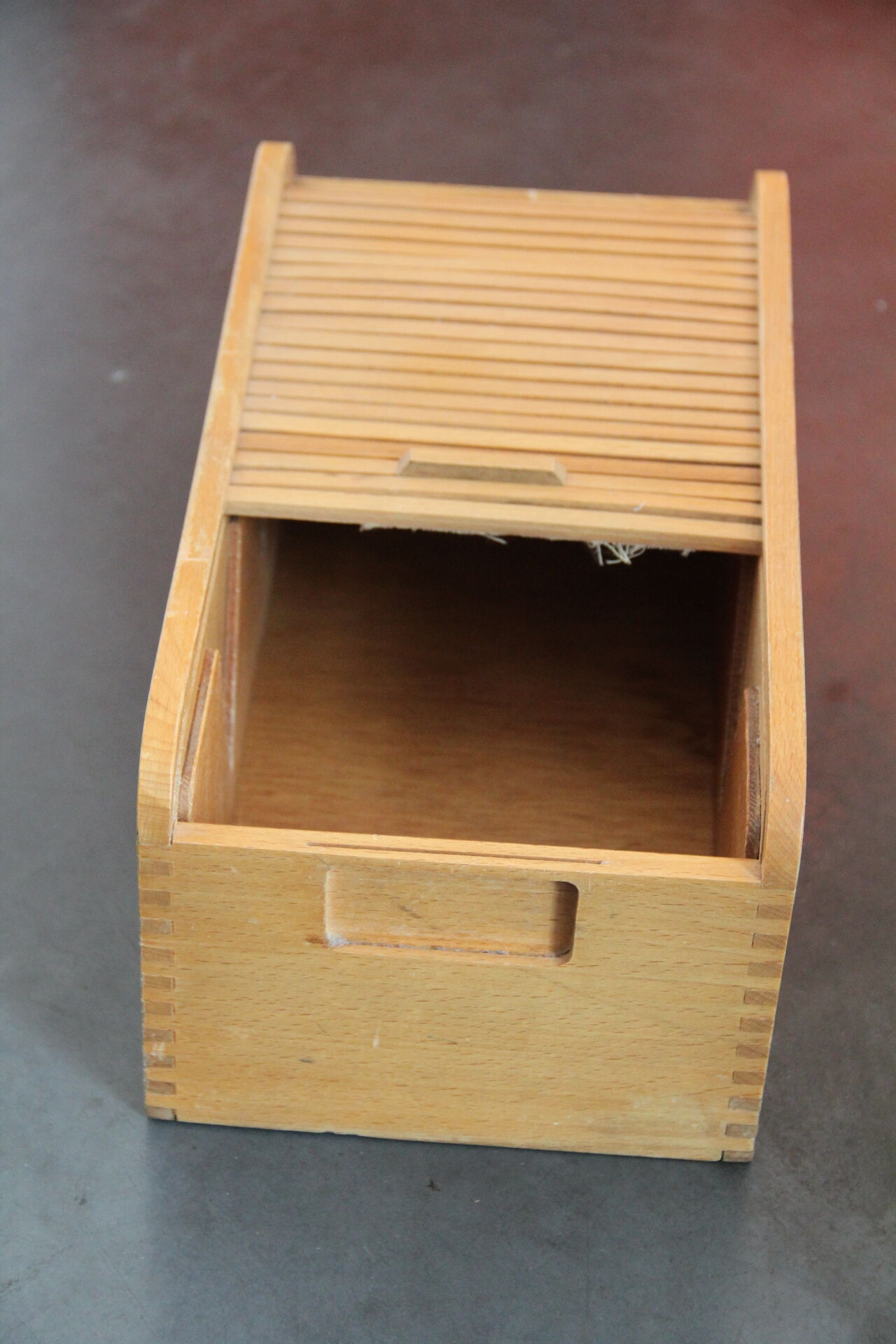 Old card box with drop-down pane