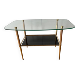 Table basse vintage en verre et laiton