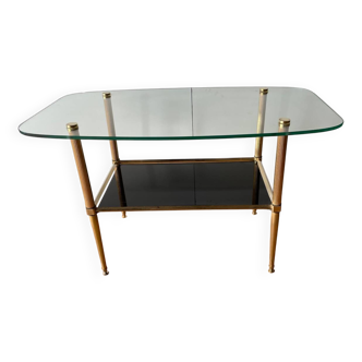 Table basse vintage en verre et laiton