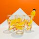 4 glasses orange and yellow wheat pattern
