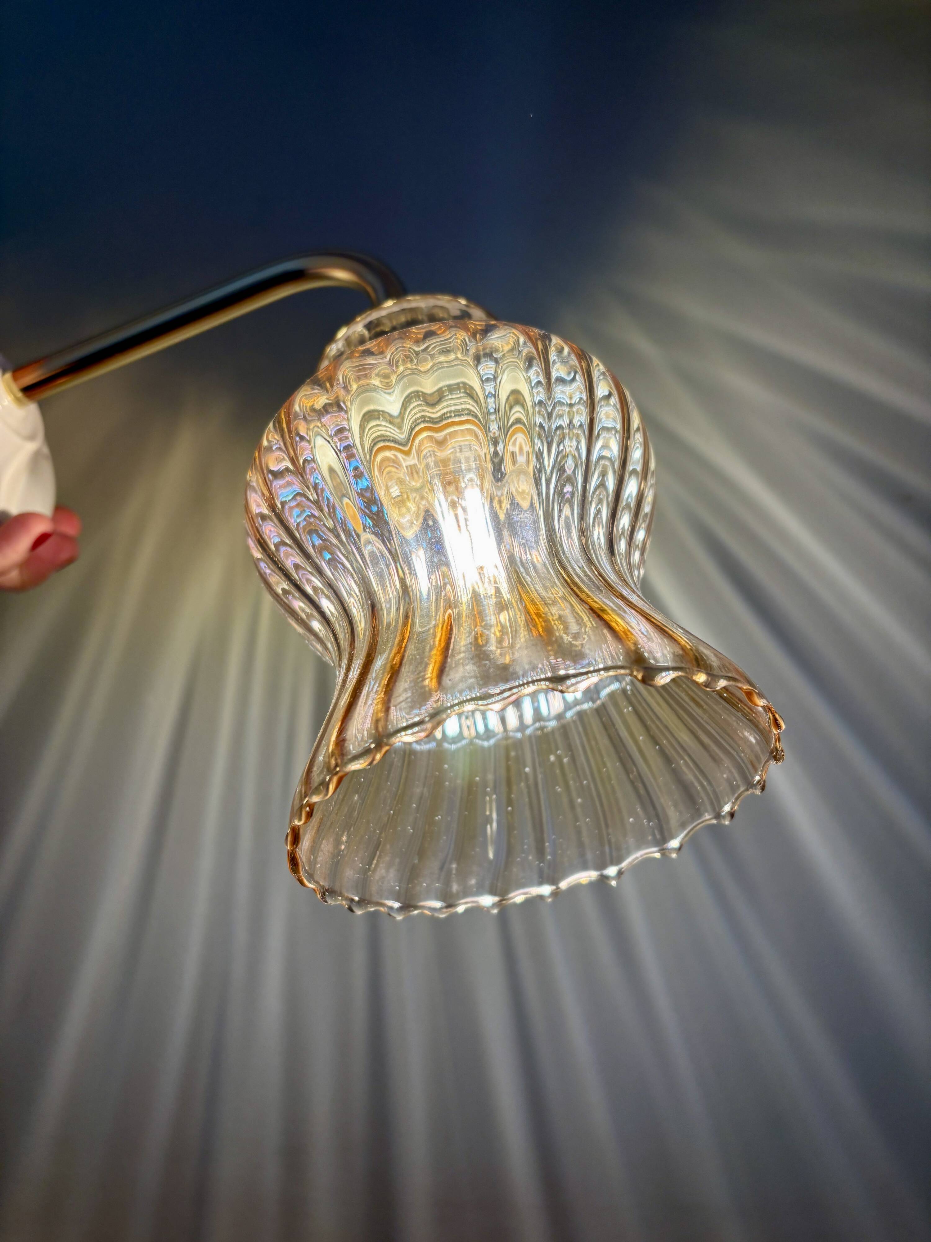 Vintage tulip angled wall light in amber glass