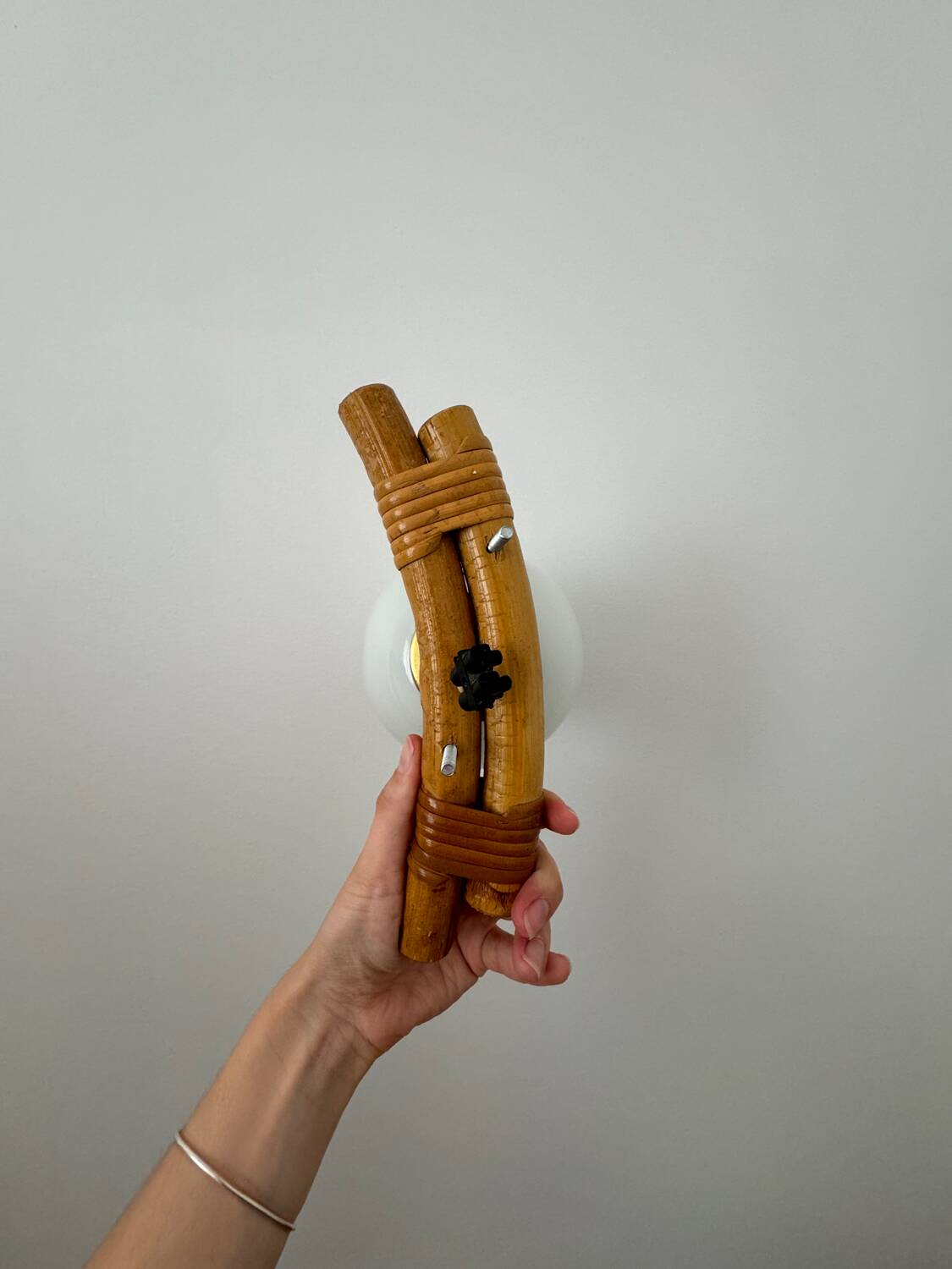 Rattan and opaline wall light