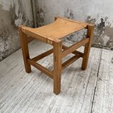 Solid elm and leather stool Maison Regain