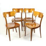 Ensemble de 4 chaises de salle à manger classiques Tatra en noyer, Tchécoslovaquie, années 1950