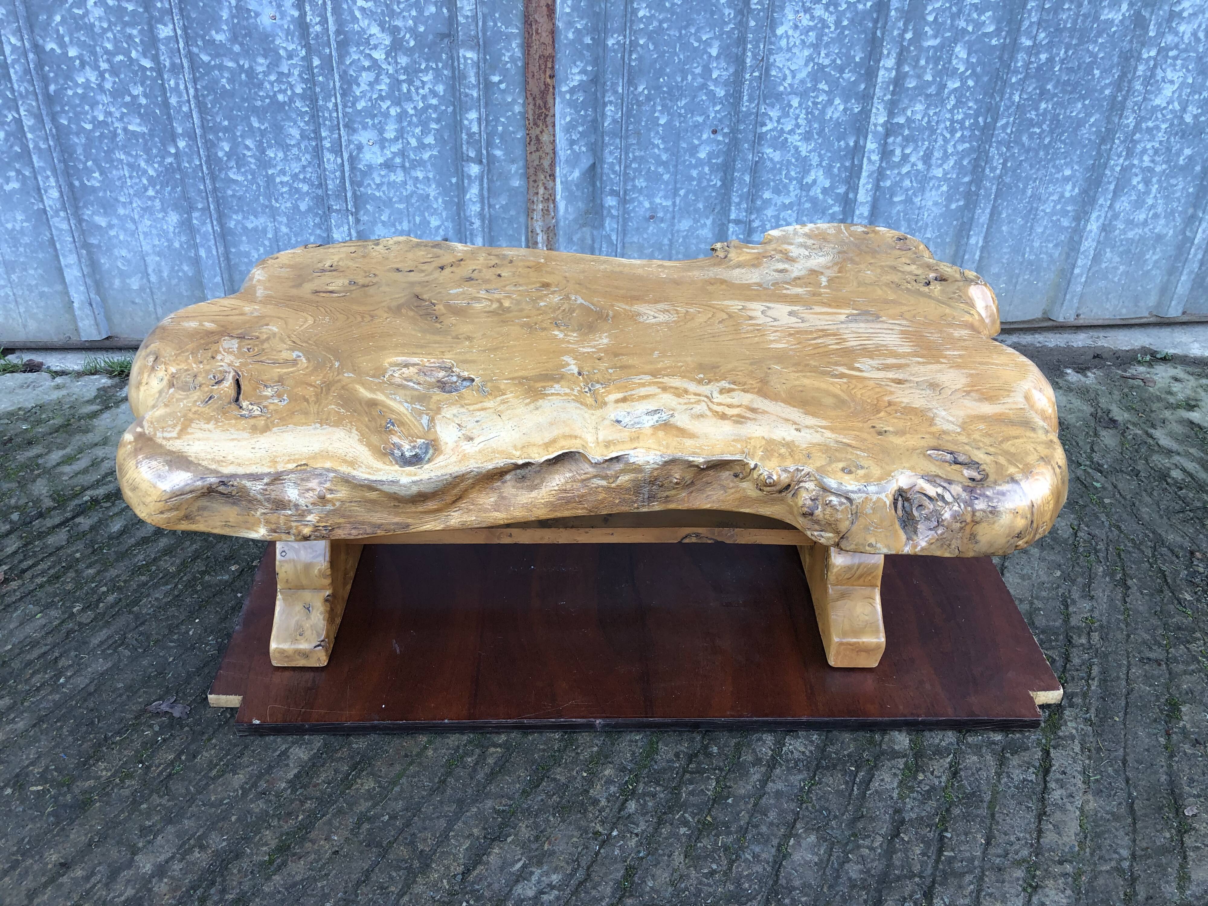 Handcrafted Brutalist coffee table in solid elm
