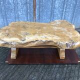 Handcrafted Brutalist coffee table in solid elm