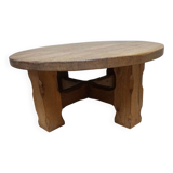 Brutalist Wabi-Sabi Design Handcrafted Round Oak Coffee Table, Netherlands 1960's