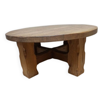 Brutalist Wabi-Sabi Design Handcrafted Round Oak Coffee Table, Netherlands 1960's