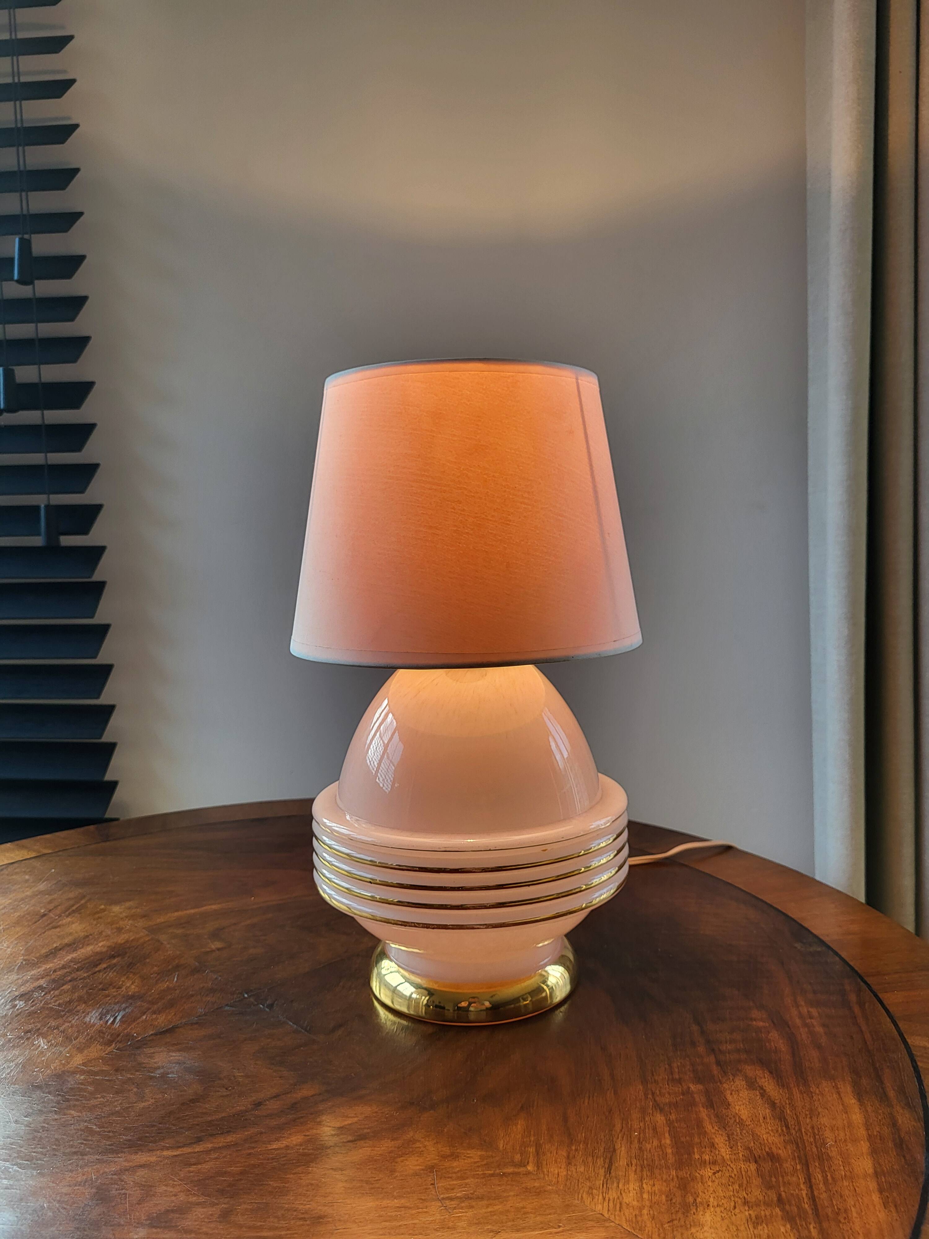 Lampe à tafel art déco, verre clichy rosé avec couleur goudkleurige afwerking, Frankrijk