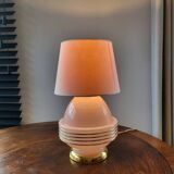 Lampe à tafel art déco, verre clichy rosé avec couleur goudkleurige afwerking, Frankrijk