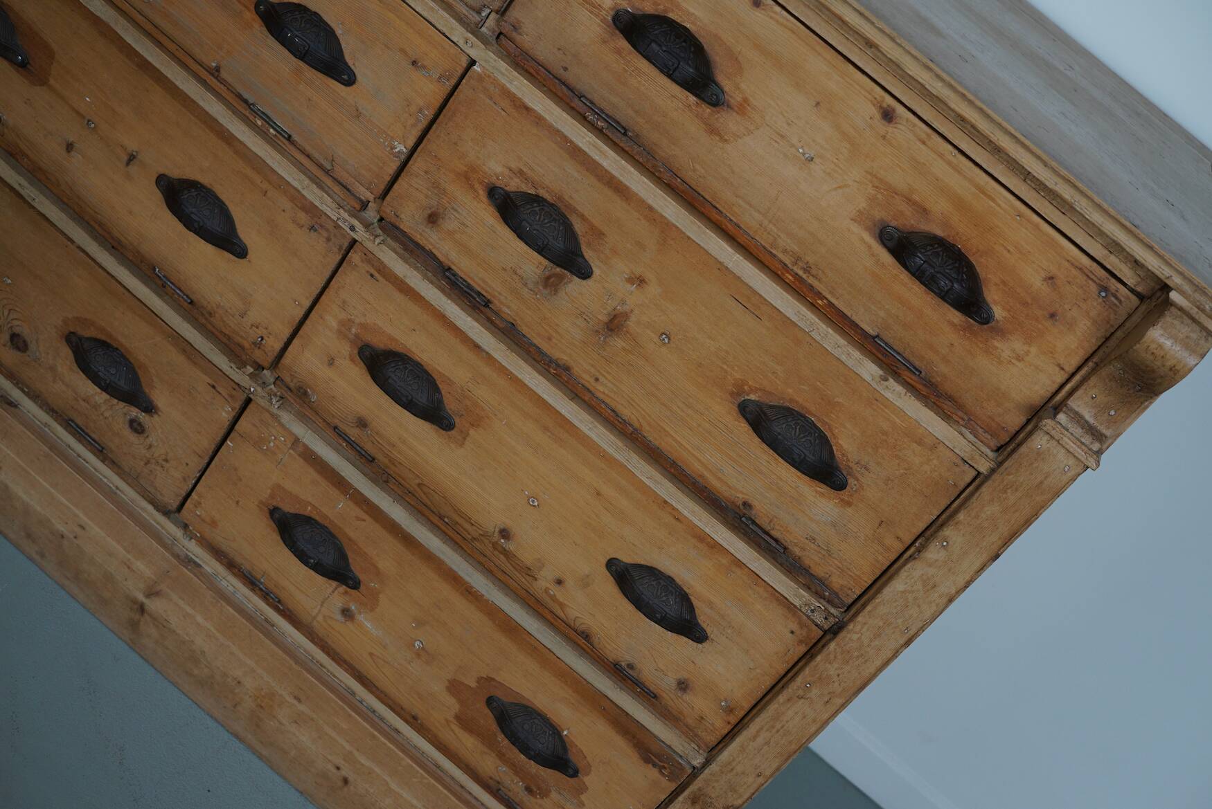 Antique German pine shop cabinet, early 20th century