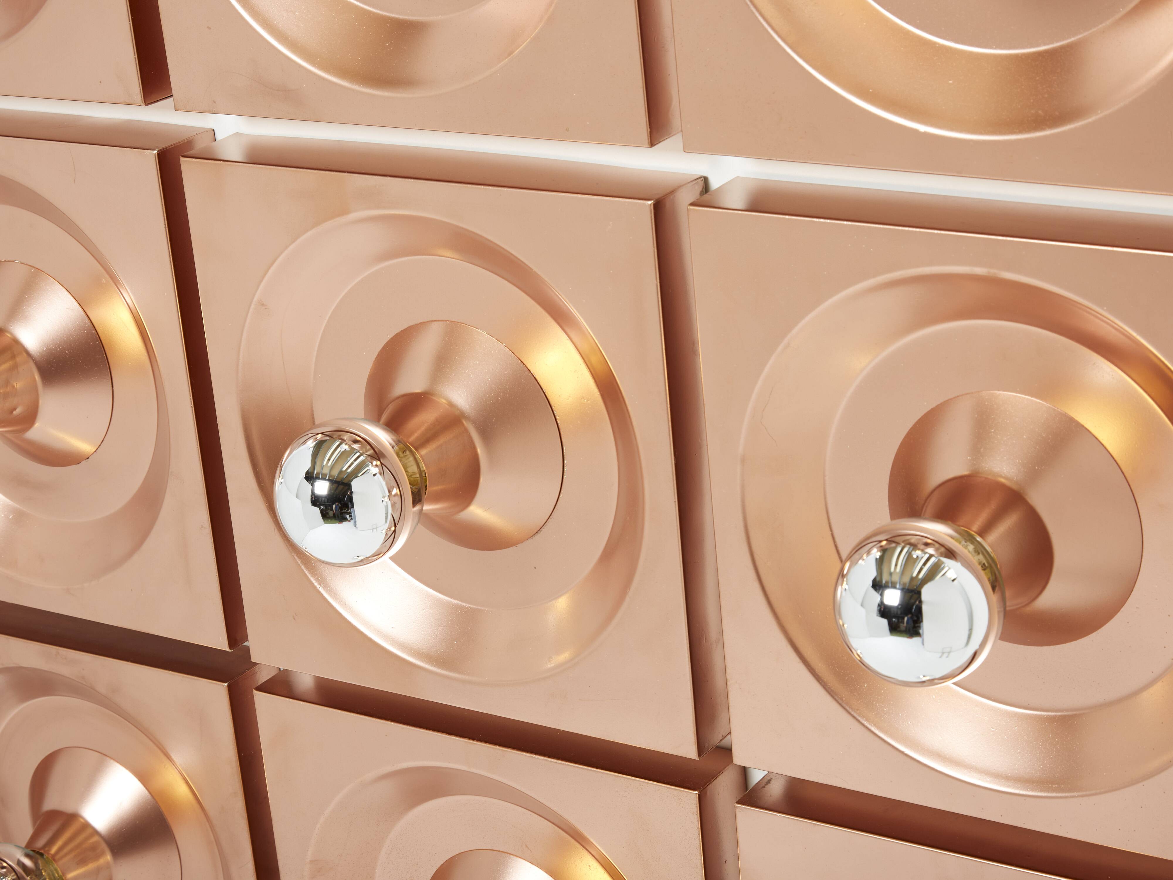 Set of nine wall lamps copper Klaus Hempel for Kaiser Leuchten 1970