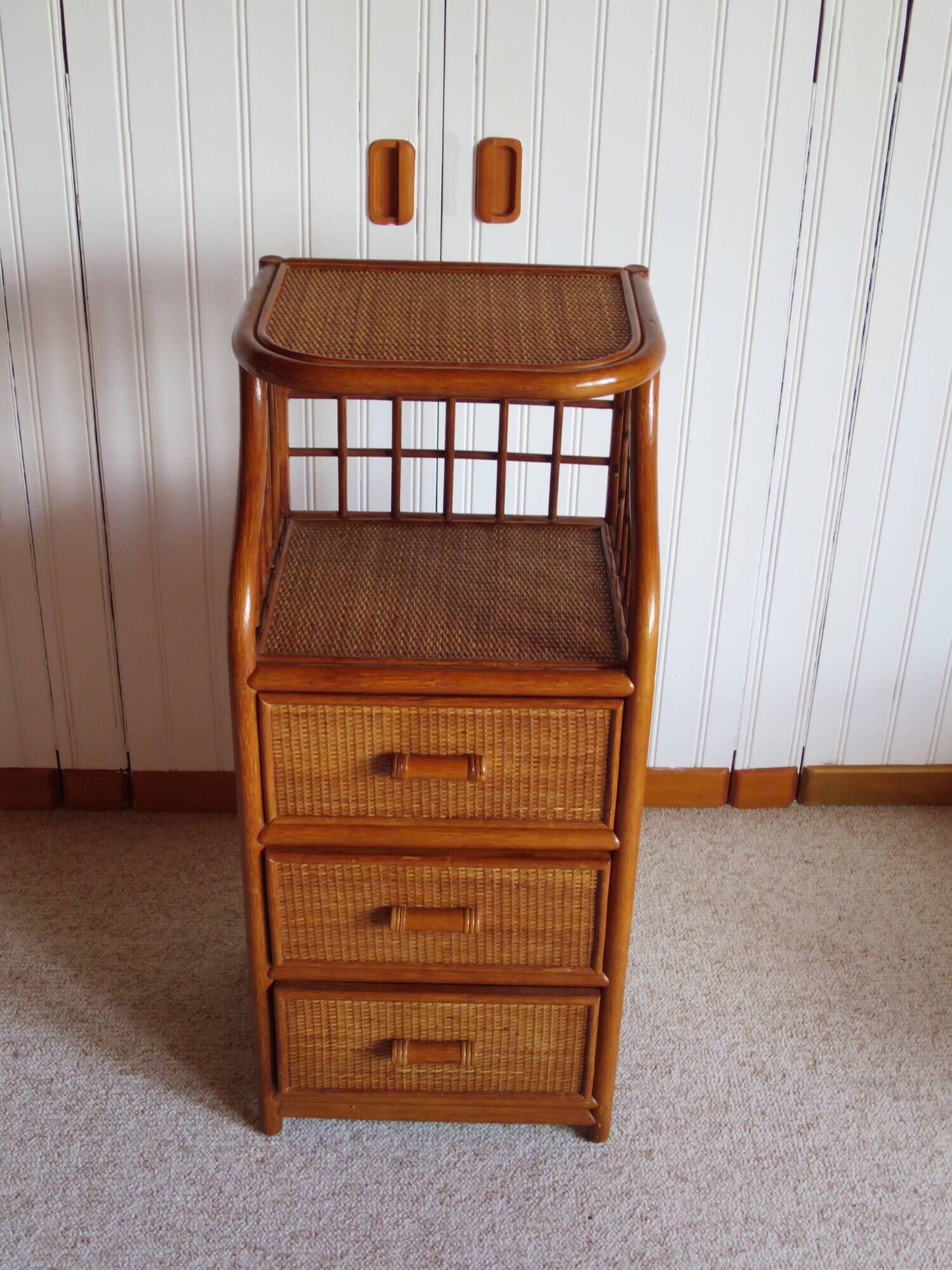 Vintage - sideboard - chest of drawers - woven rattan chest of drawers - wood - bamboo - 80s