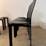 Lot 6 black leather chairs Italian design 80s Cattelan Italia vintage Lara model