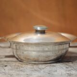 Silver-plated metal dish, Saglier brothers hallmark, silver-plated metal vegetable dish, art deco