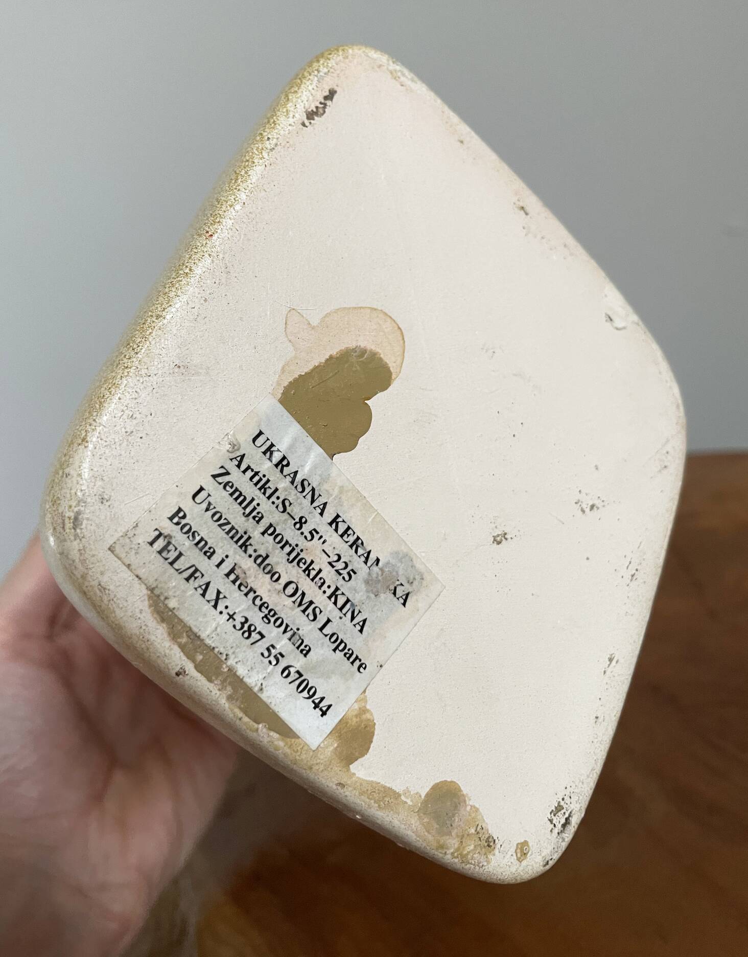 Beige-Yellow Chinese Ceramic Vase with Tactile Design Depicting Houses, Sun, Trees and Countryside