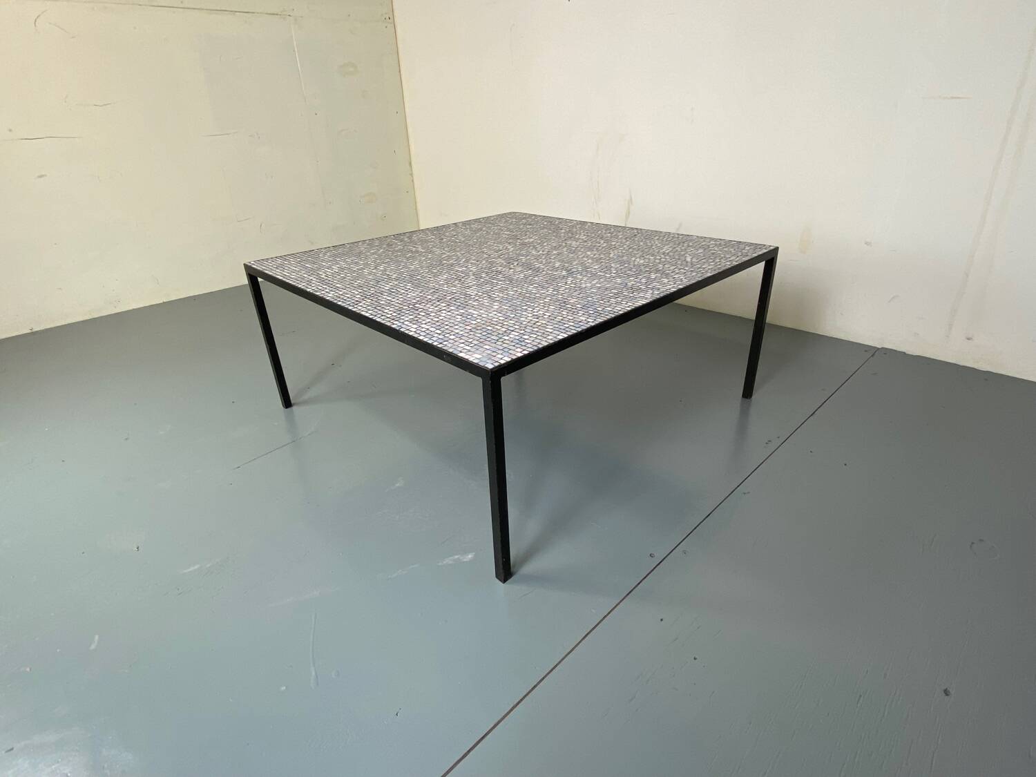 Mid-Century Modernist Rectangular Bleu Black Steel and Ceramic Coffee Table, 1960s