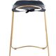 Sculptural contemporary organic bar stool in aged brass metal and navy blue leather