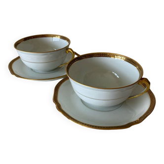 Luncheon tête-à-tête in Lafarge Limoges porcelain, gilded with fine gold