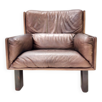Fauteuil confortable postmoderne en cuir marron, Italie