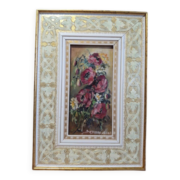 Oil painting on panel bouquet of flowers signed Susanna Vettor 1999