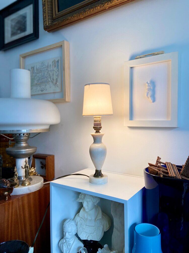 Stone and cotton table lamp
