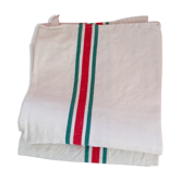 2 old linen towels red and green stripes