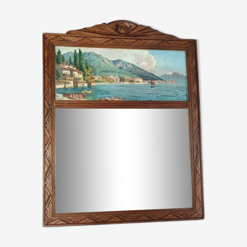 Mirror in frame art deco carved wood waxed 58x46 cm sb