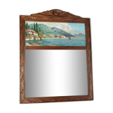 Mirror in frame art deco carved wood waxed 58x46 cm sb