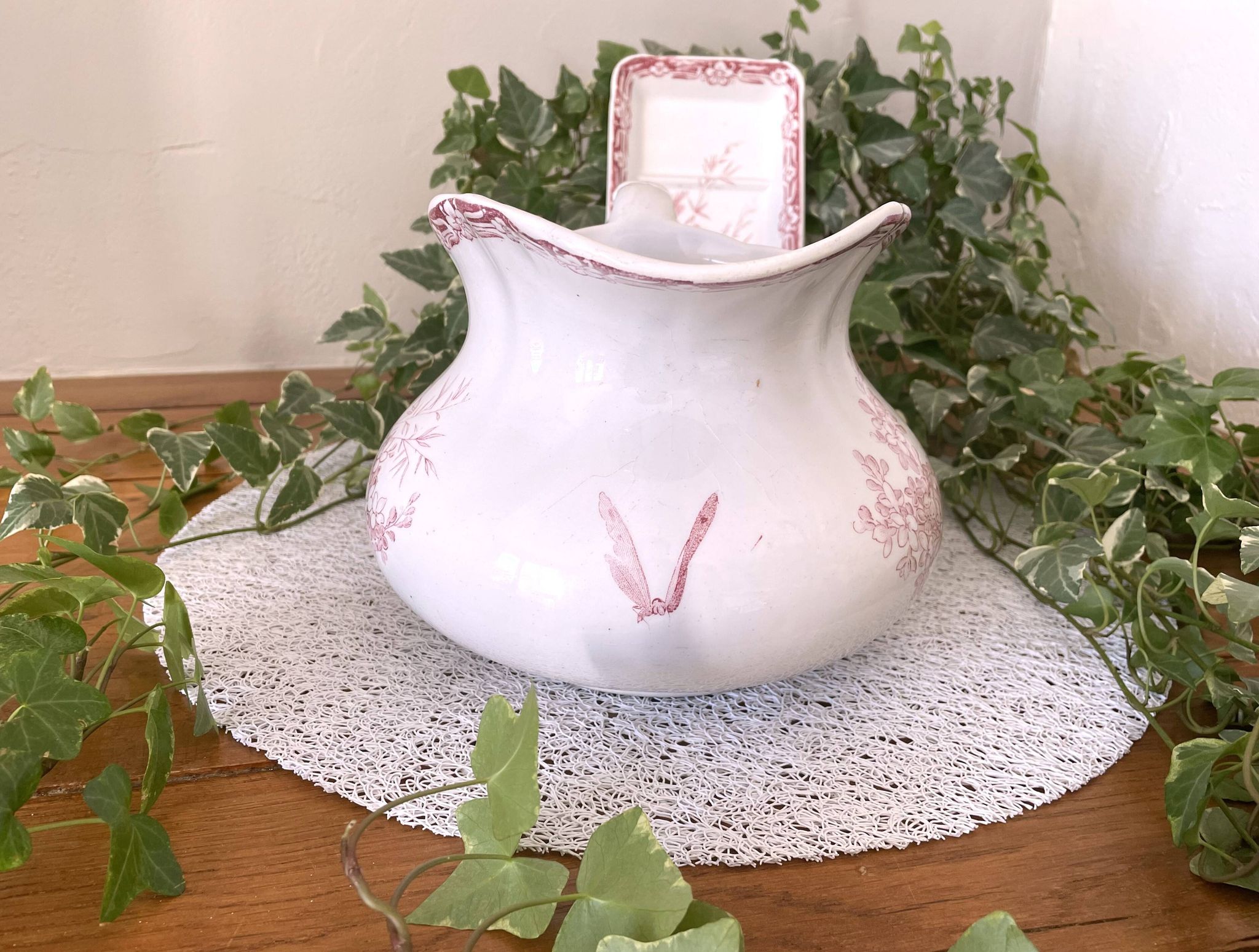 Antique earthenware jug & brush holders from Creil & Montereau