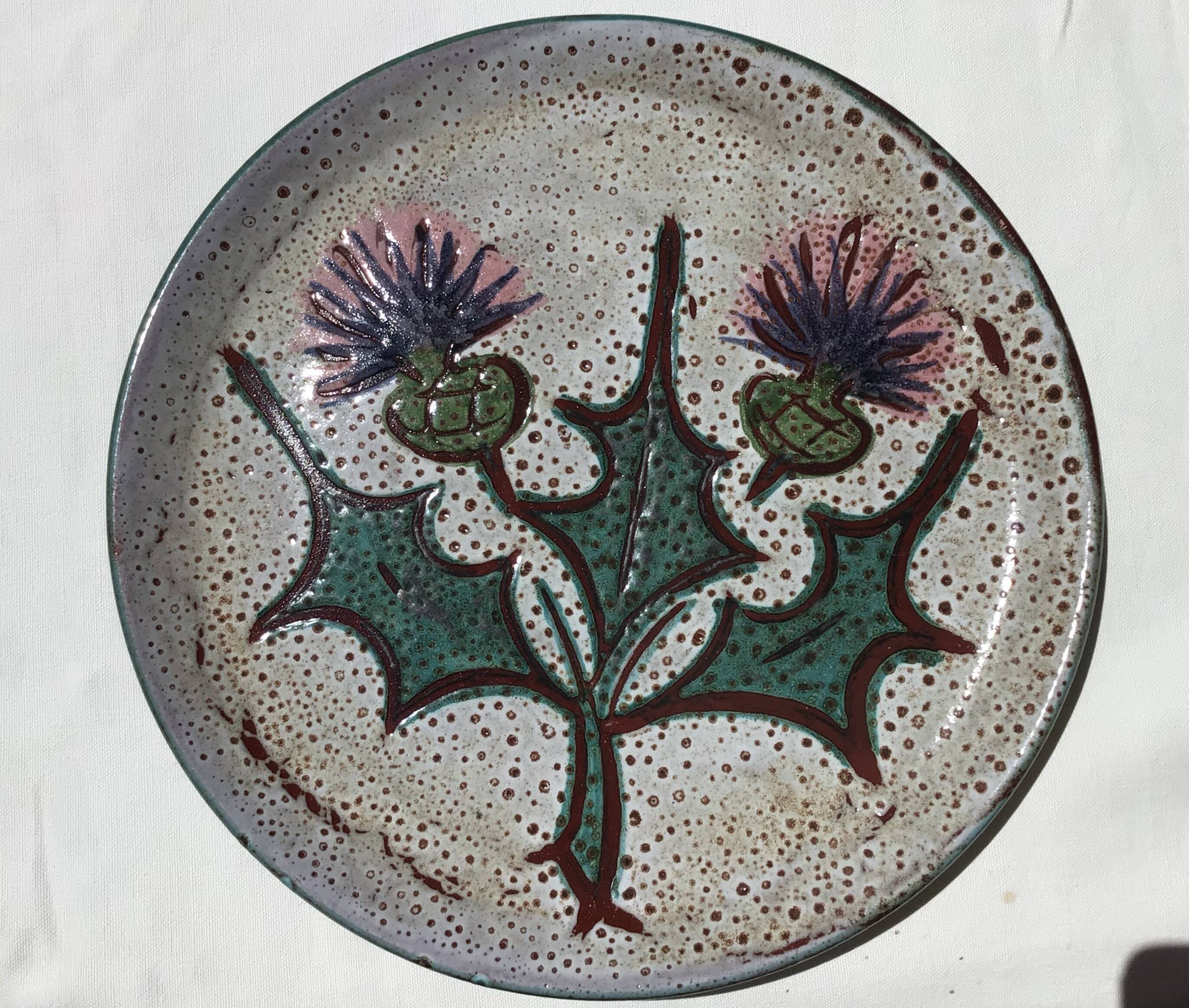 Vallauris Thistles flat plate hand decorated