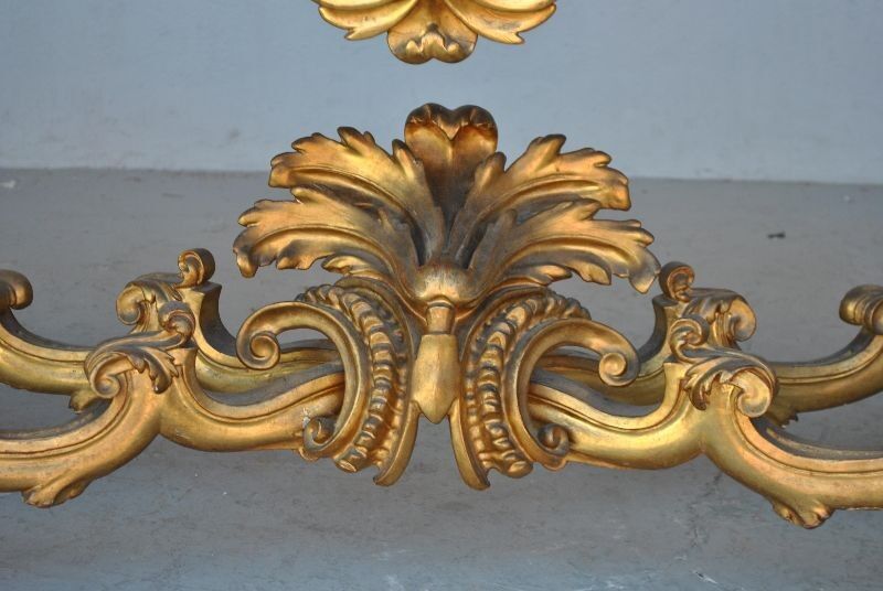 Console rocaille bois doré marbre romain XVIIème