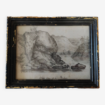 19th century drawing study of water and rocks