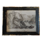 Dessin XIXème étude d'eau et de rochers