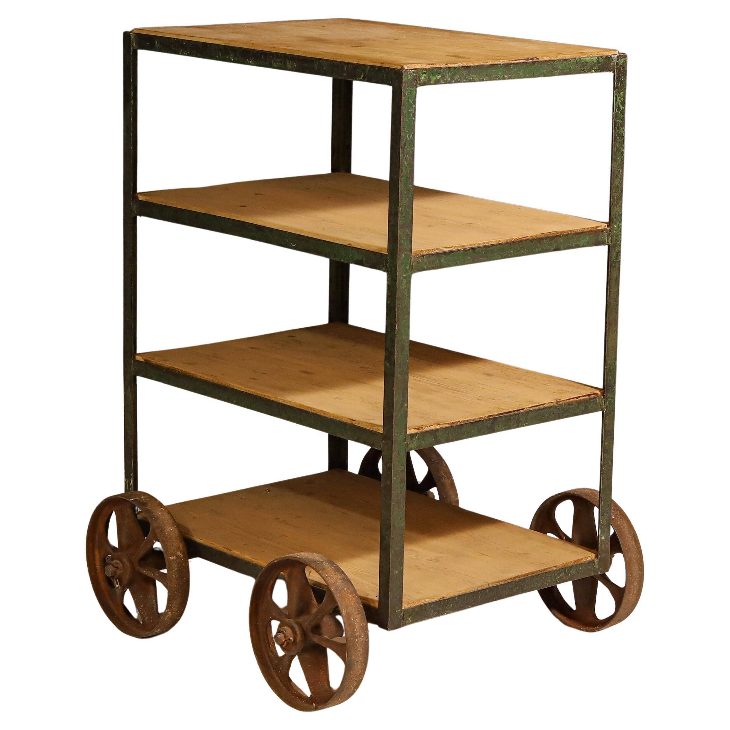 Vintage industrial shelf on wheels from the 1960s, Czechoslovakia