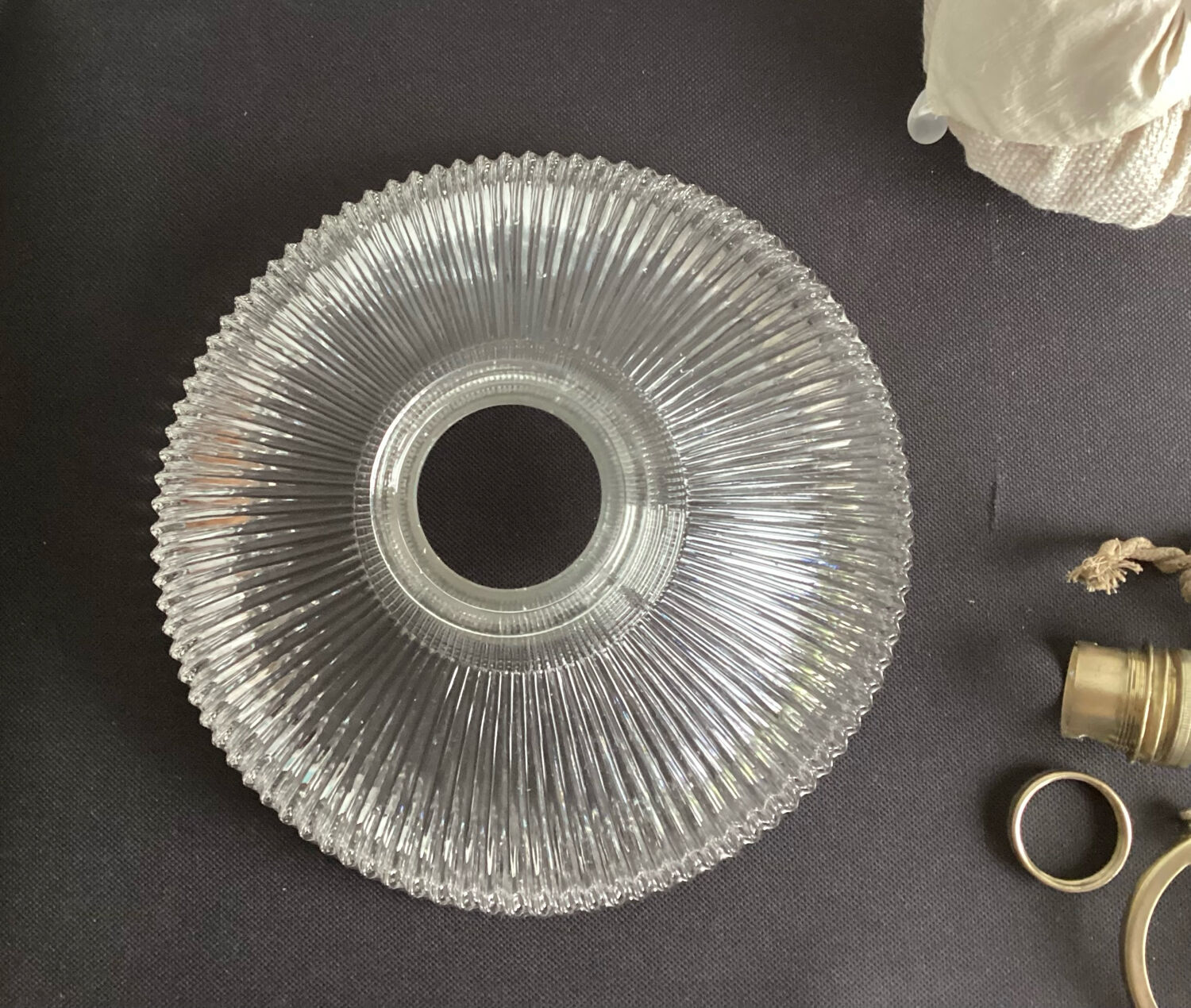 Vintage striped glass holophane pendant light