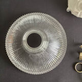 Vintage striped glass holophane pendant light