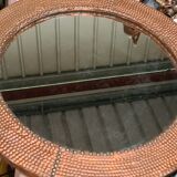 Mirror 1970 frame copper plate hammer and studded on wood 62x62 glass 45x45