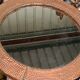 Mirror 1970 frame copper plate hammer and studded on wood 62x62 glass 45x45