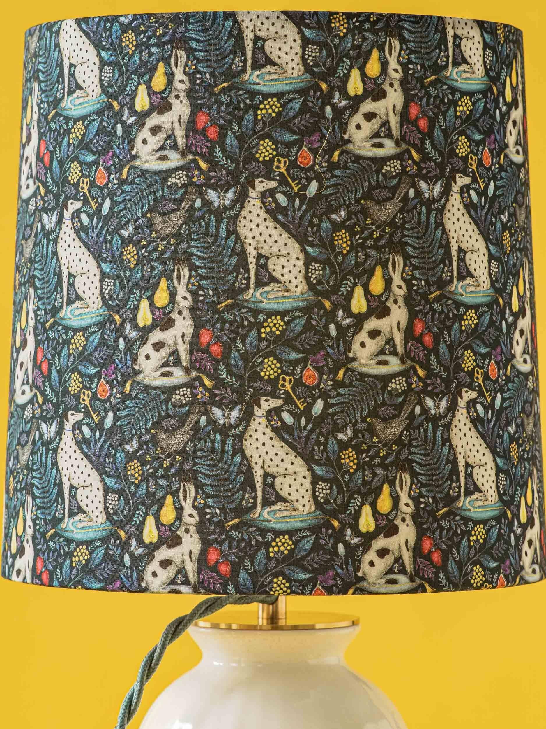 Royal Delft white ceramic table lamp with Liberty London shade, 1930s.