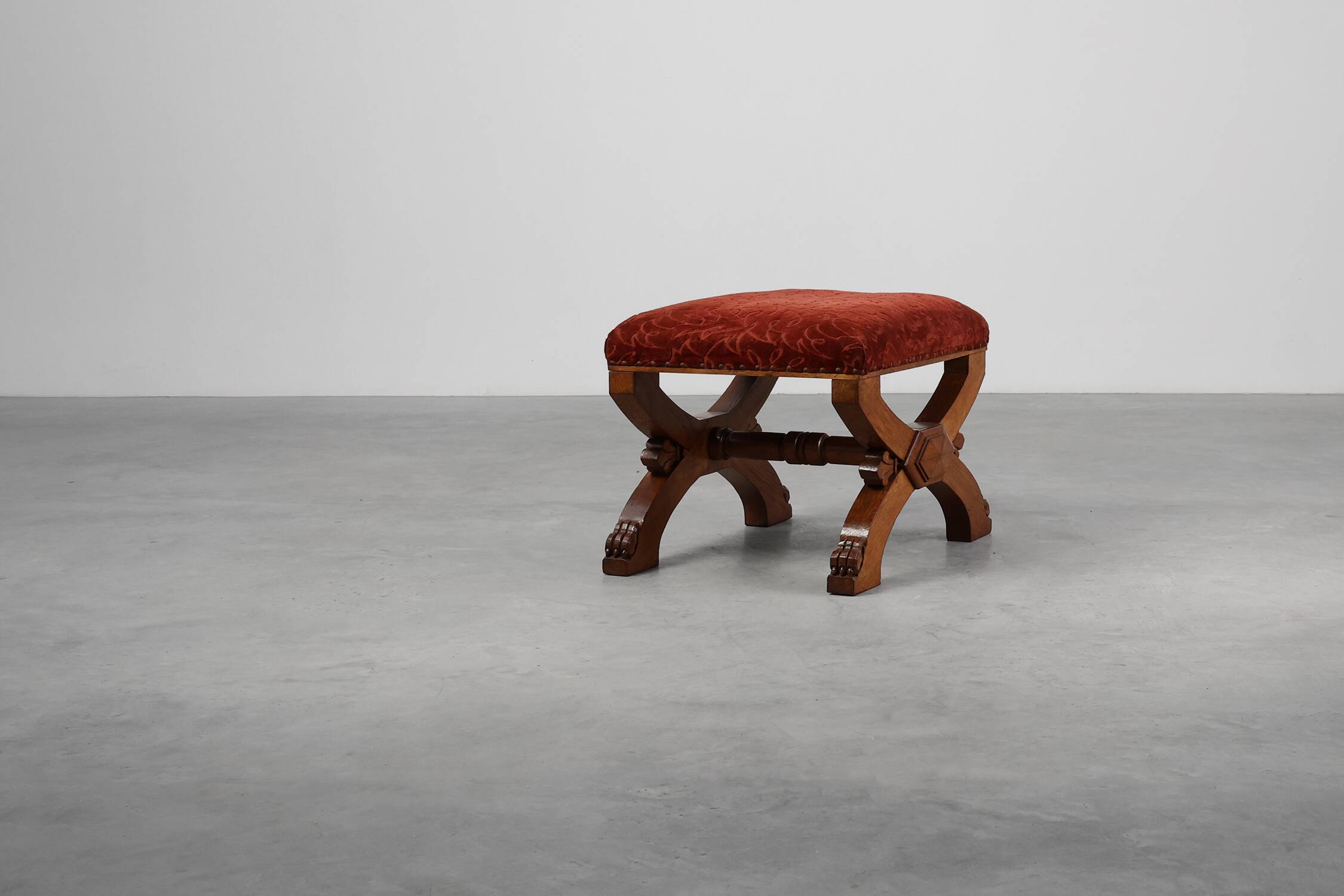 Flemish Gothic Revival Oak Footstool, Belgium, 19th Century