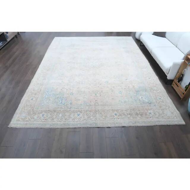 1970s Vintage Persian Handmade Wool Cotton Light Brown Area Rug 284x380