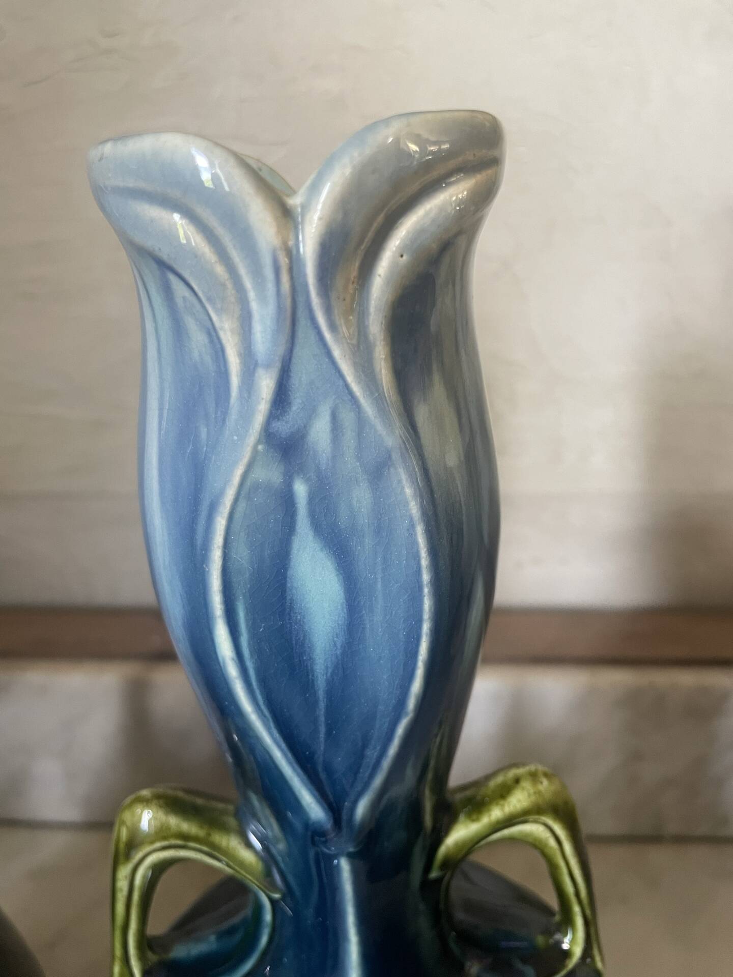 Pair of vases in slipware with Art Nouveau floral decoration.