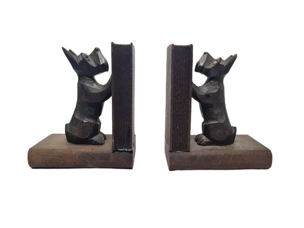 Porte-livres en bois figuratifs vintage, années 1950, ensemble de 2